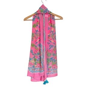 Lilly Pulitzer Pareo Havana Pink Casa Jaguar Beach Coverup Sarong Wrap Scarf OS